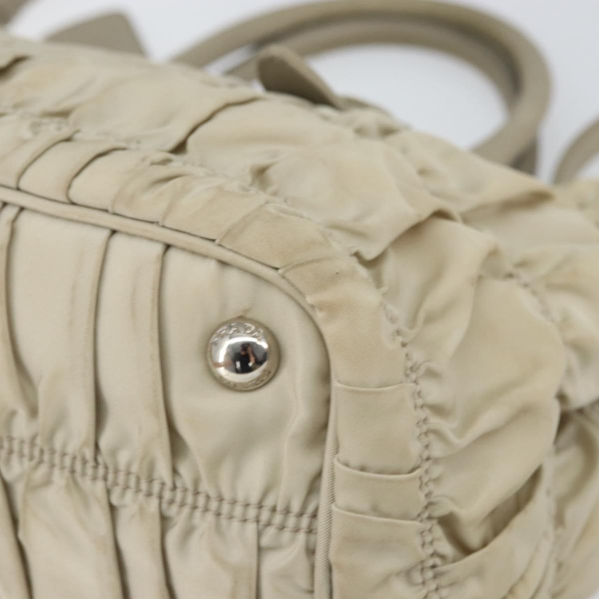 PRADA Hand Bag Nylon 2way Beige Silver Auth ka1368