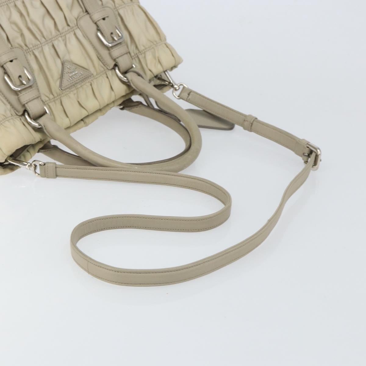 PRADA Hand Bag Nylon 2way Beige Silver Auth ka1368