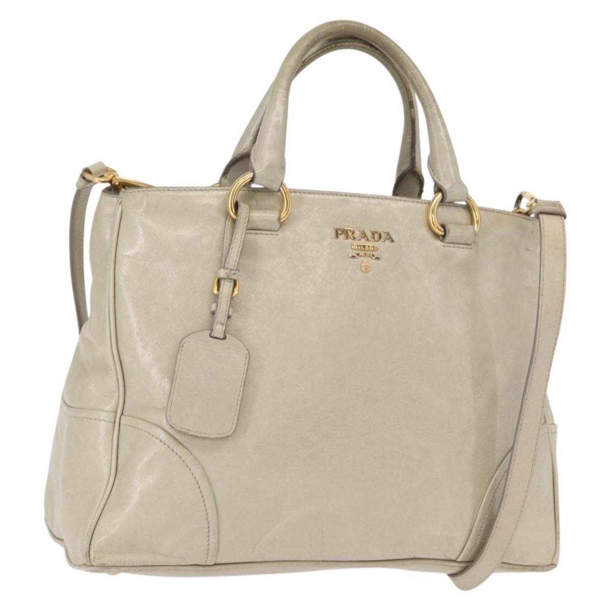 PRADA Hand Bag Leather 2way Beige Gold Auth ka1369