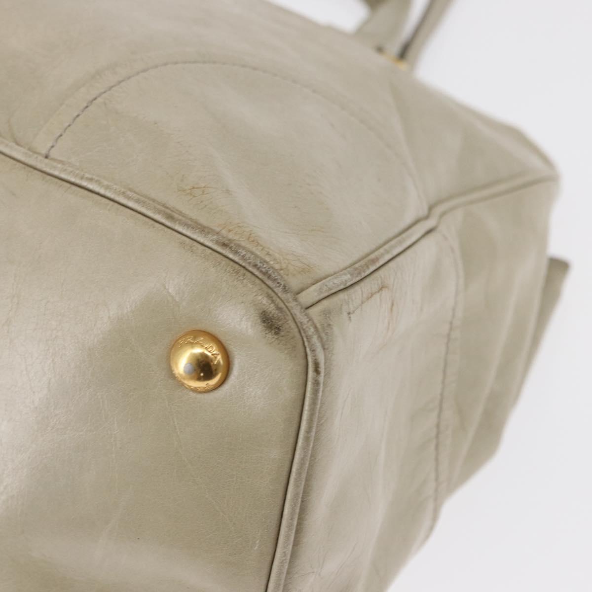 PRADA Hand Bag Leather 2way Beige Gold Auth ka1369