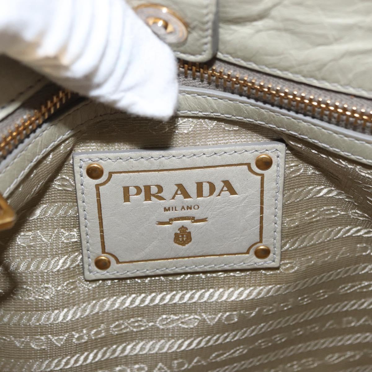 PRADA Hand Bag Leather 2way Beige Gold Auth ka1369