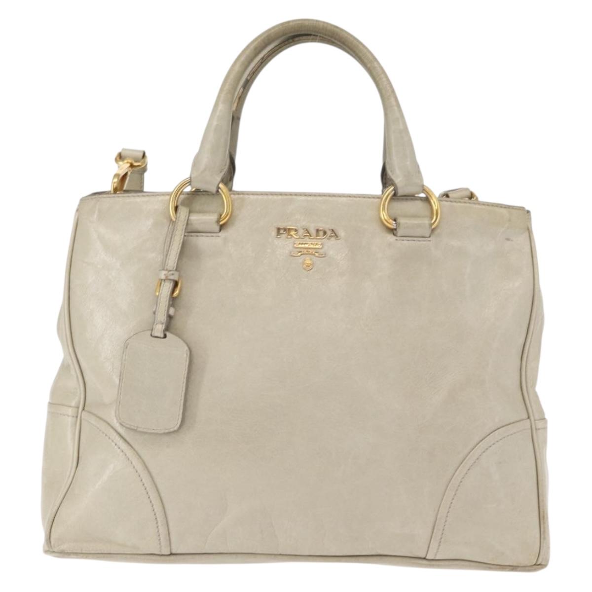 PRADA Hand Bag Leather 2way Beige Gold Auth ka1369