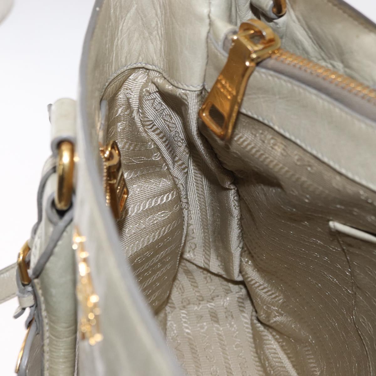 PRADA Hand Bag Leather 2way Beige Gold Auth ka1369