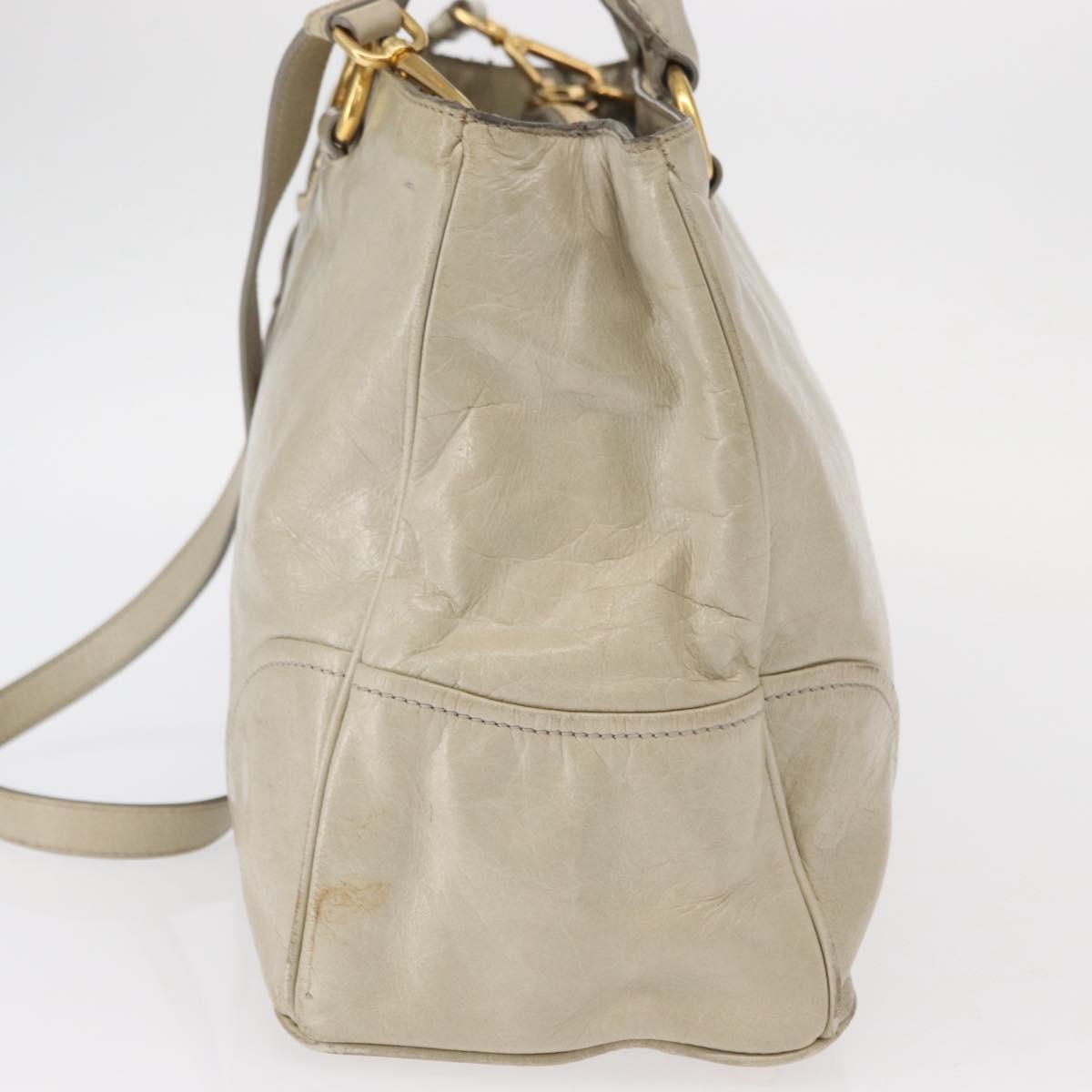 PRADA Hand Bag Leather 2way Beige Gold Auth ka1369