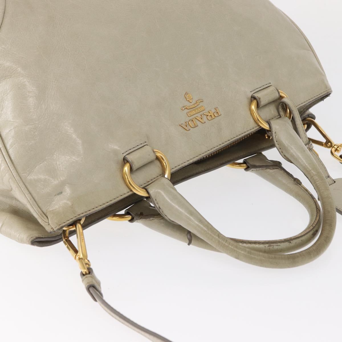PRADA Hand Bag Leather 2way Beige Gold Auth ka1369