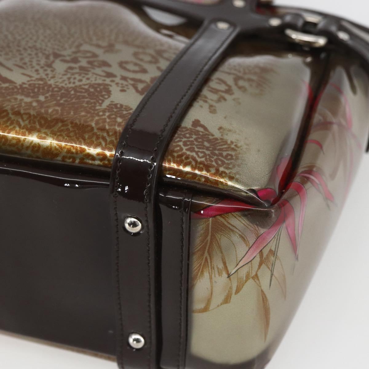 Salvatore Ferragamo Animal Pattern Hand Bag Vinyl Brown Gold Silver Auth ka1371