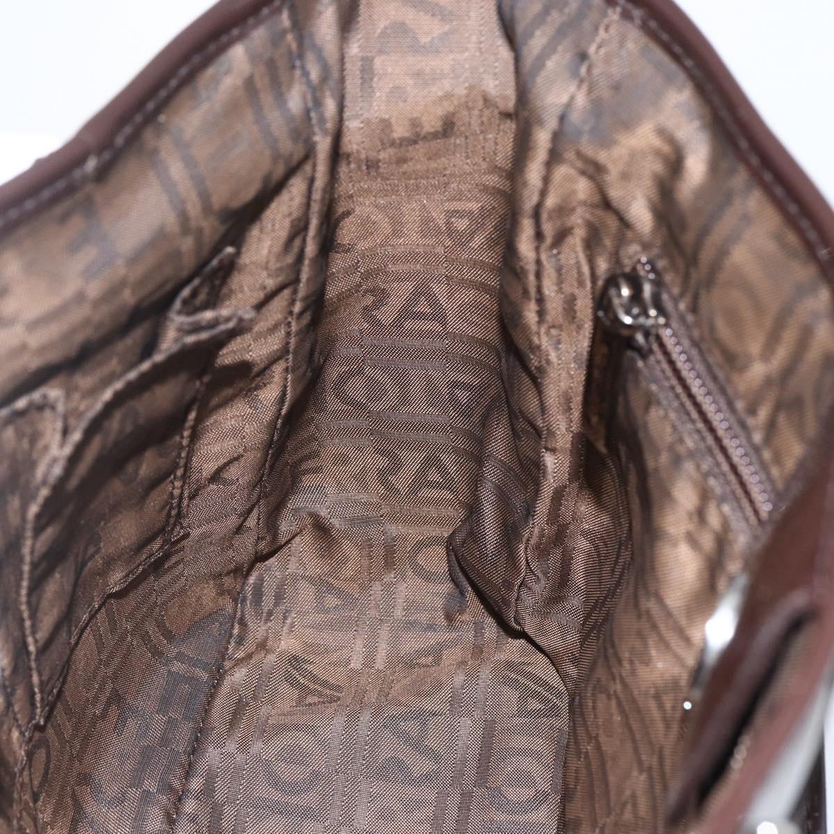 Salvatore Ferragamo Animal Pattern Hand Bag Vinyl Brown Gold Silver Auth ka1371