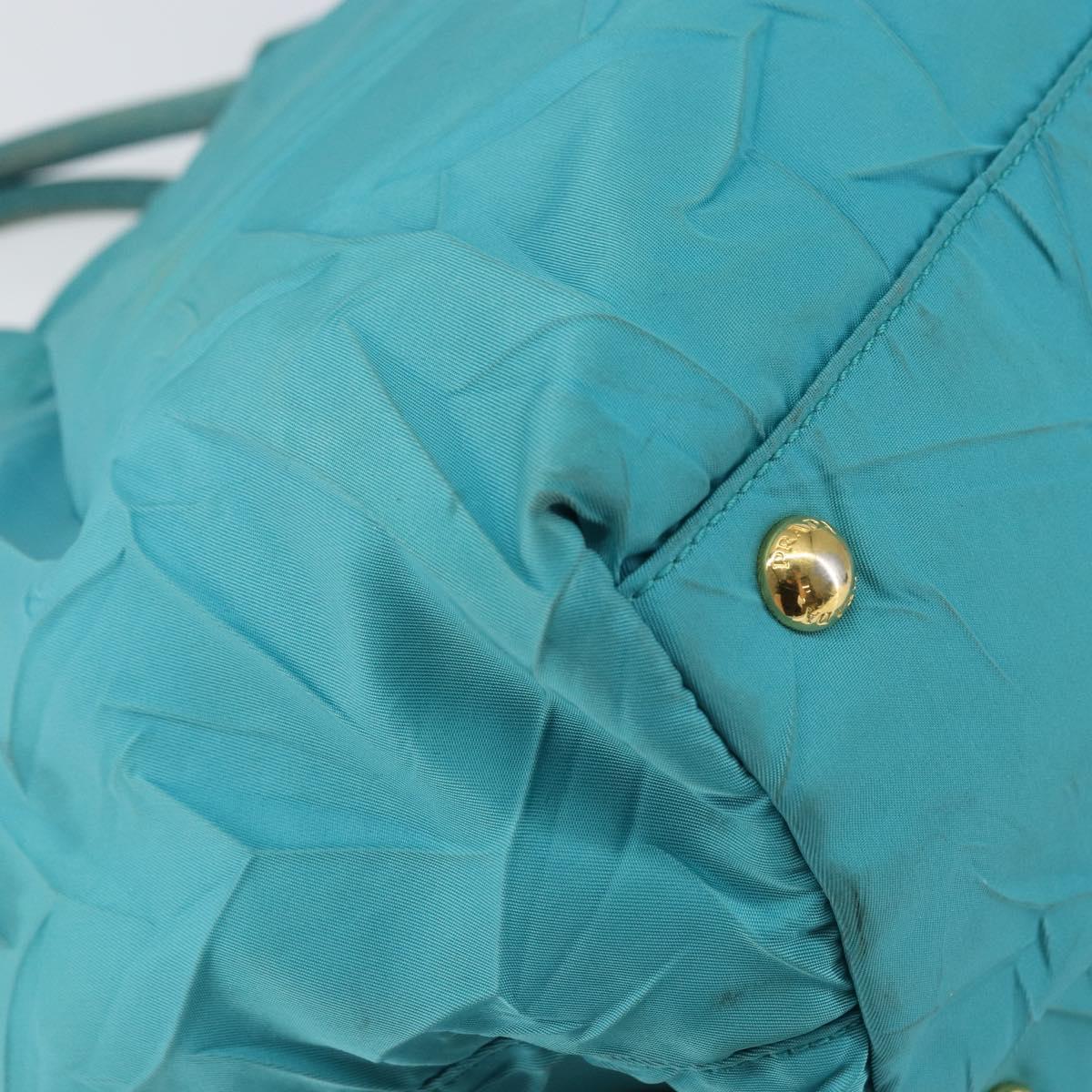 PRADA Hand Bag Nylon Light Blue Gold Auth ka1374
