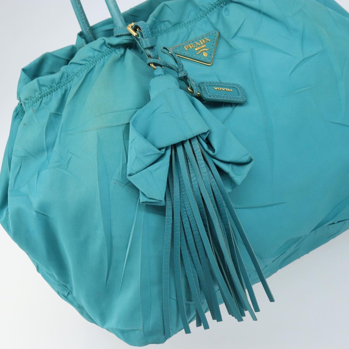PRADA Hand Bag Nylon Light Blue Gold Auth ka1374