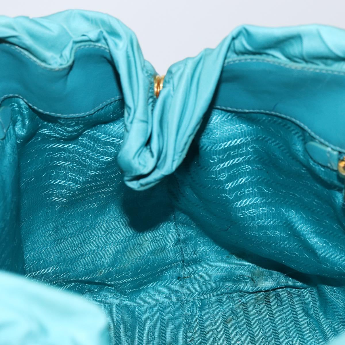 PRADA Hand Bag Nylon Light Blue Gold Auth ka1374