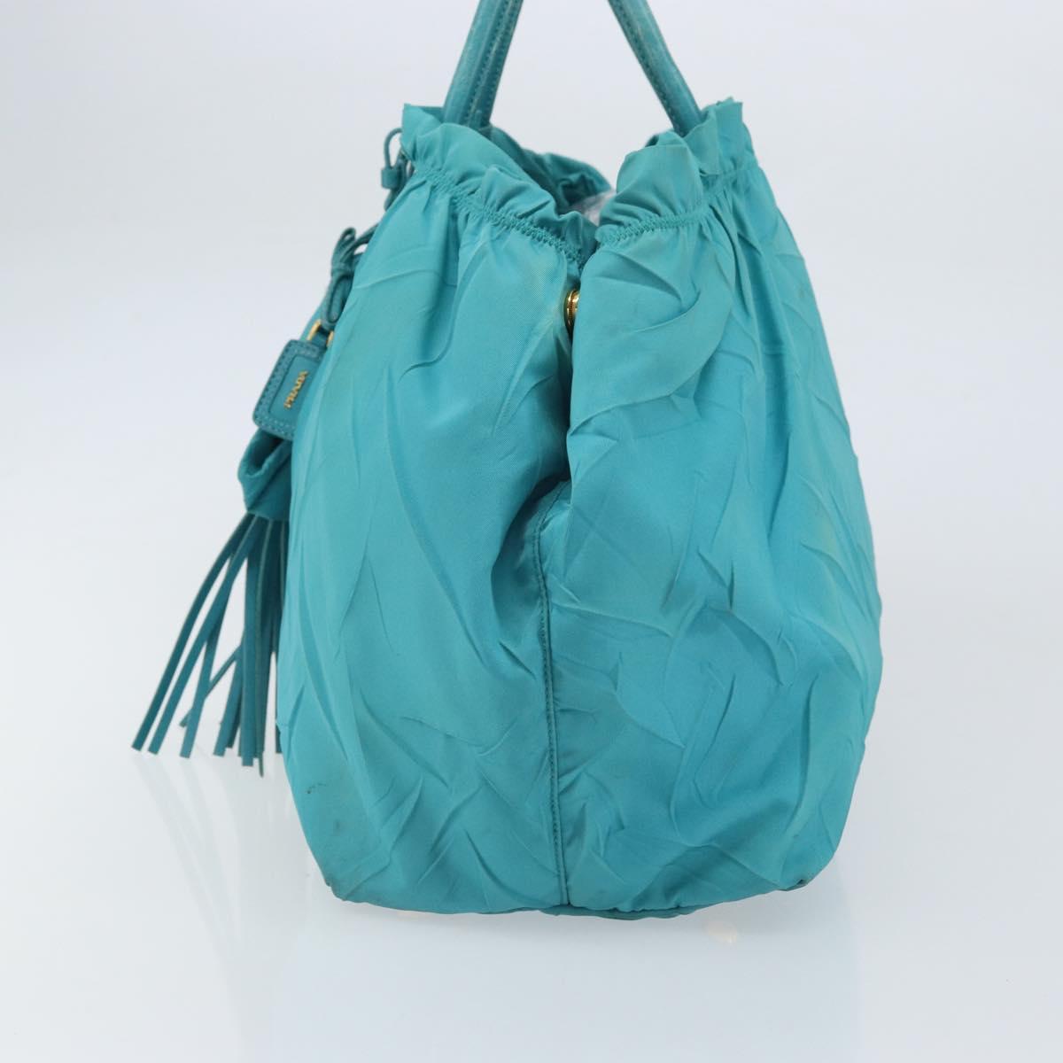 PRADA Hand Bag Nylon Light Blue Gold Auth ka1374
