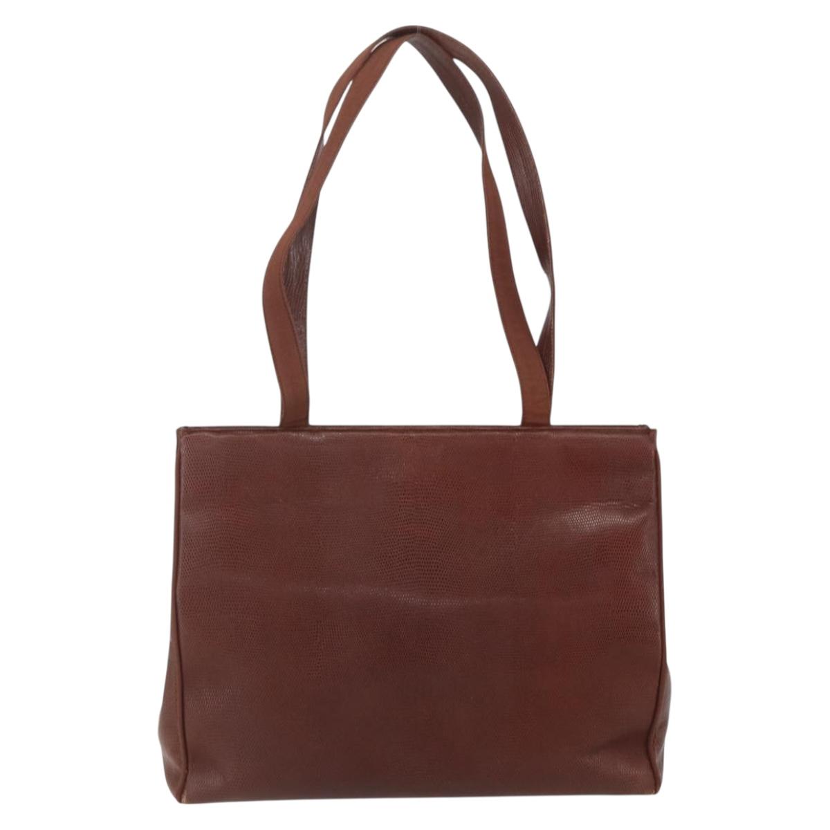 Salvatore Ferragamo Vala Shoulder Bag Leather Brown Gold Auth ka1378