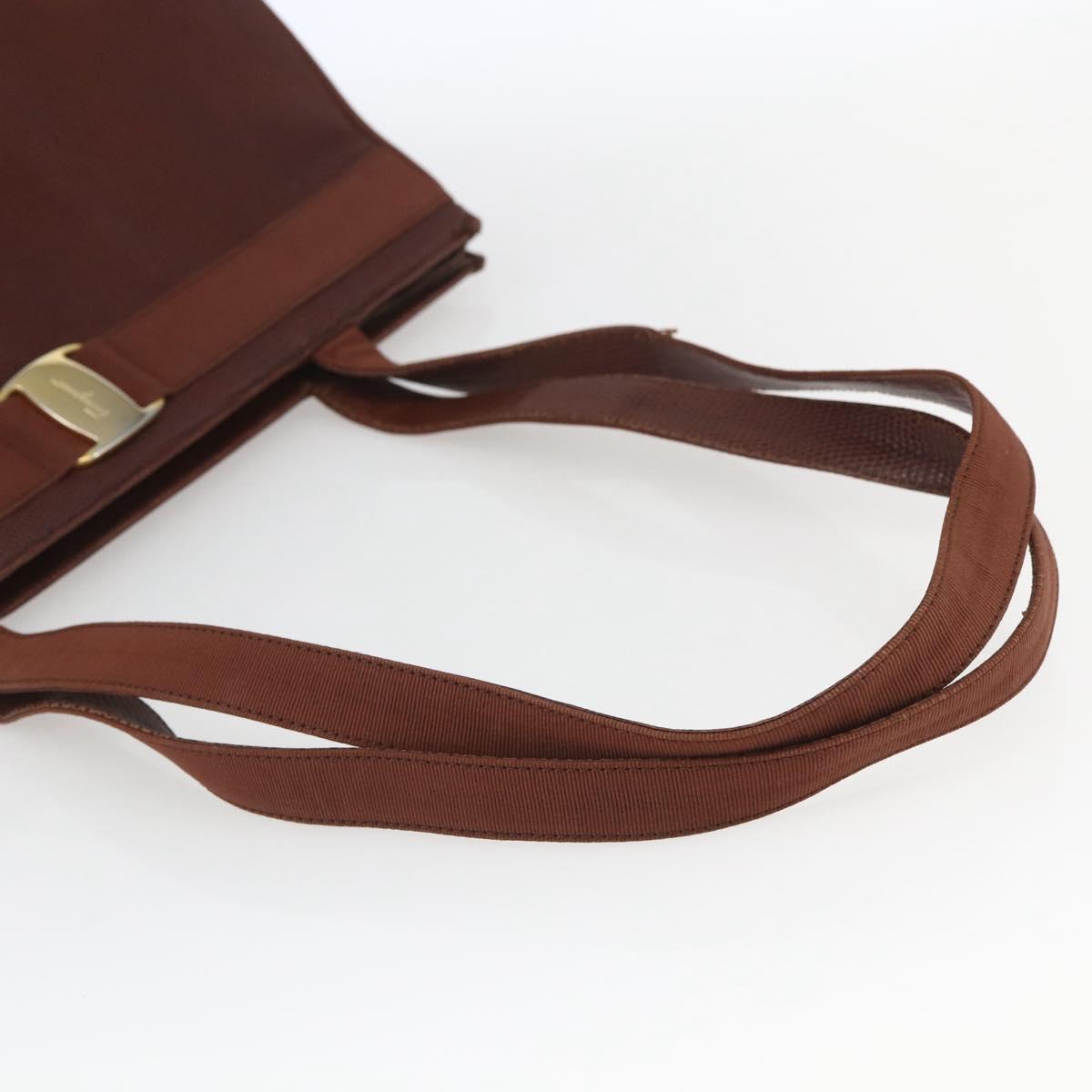 Salvatore Ferragamo Vala Shoulder Bag Leather Brown Gold Auth ka1378