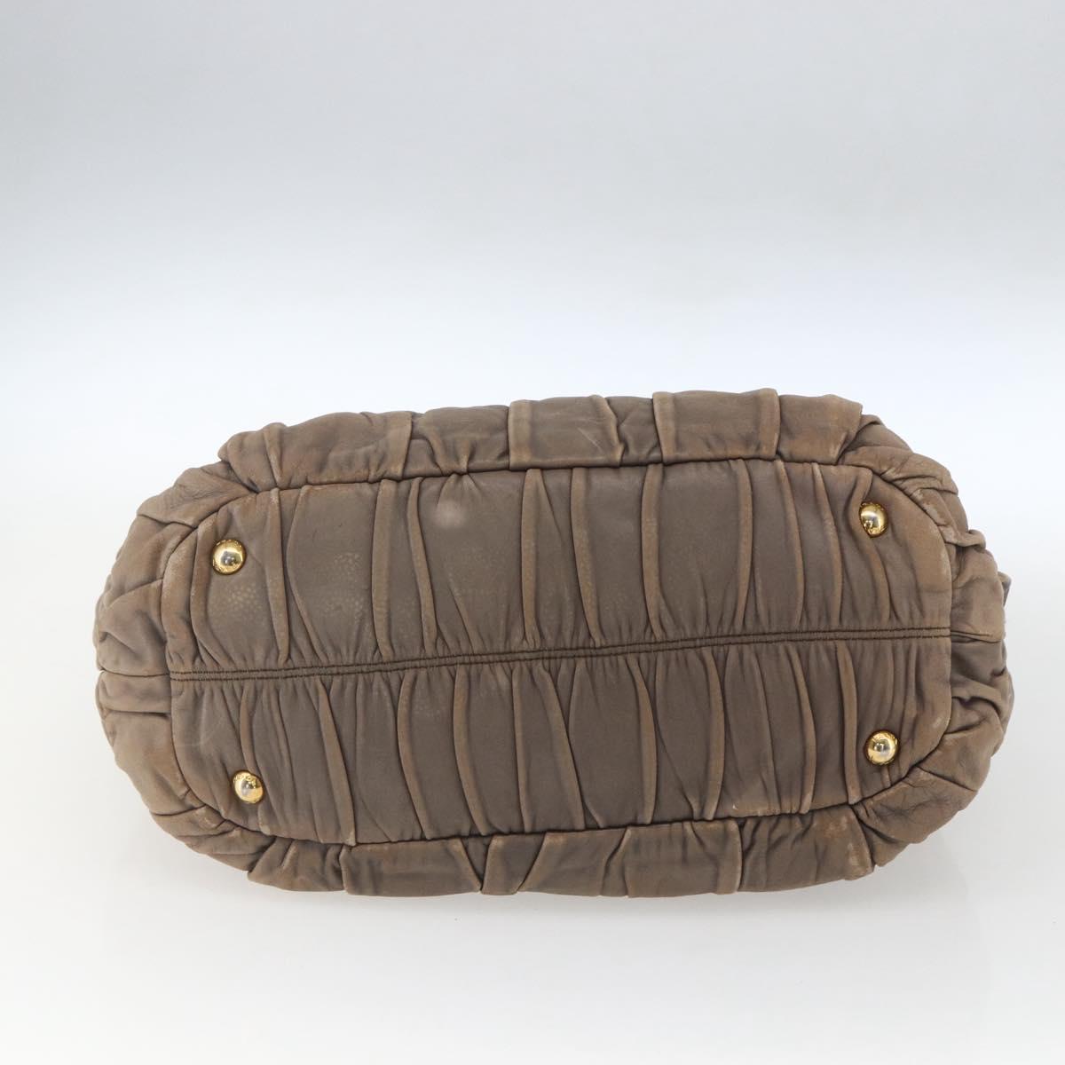 PRADA Hand Bag Leather 2way Beige Gold Auth ka1381