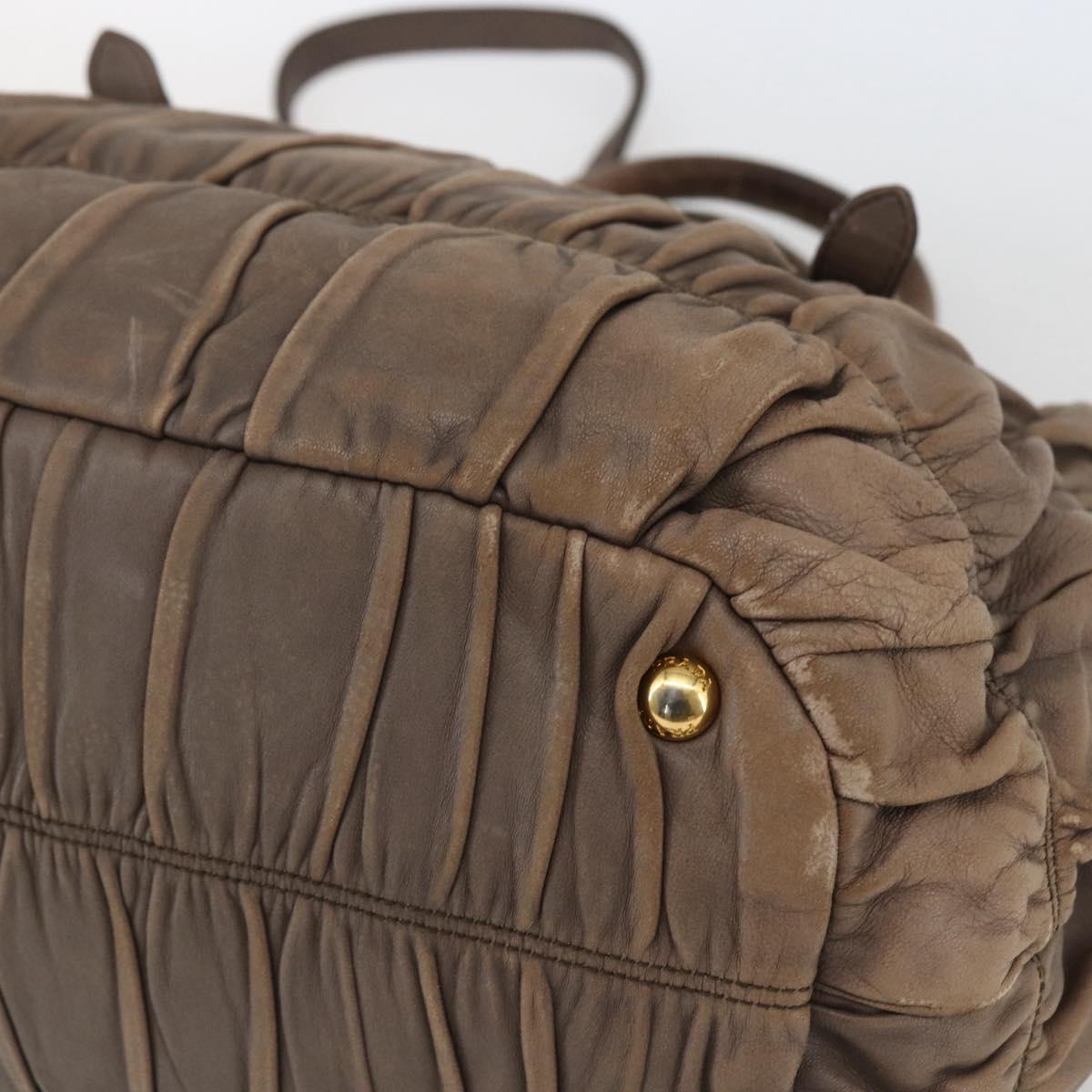 PRADA Hand Bag Leather 2way Beige Gold Auth ka1381