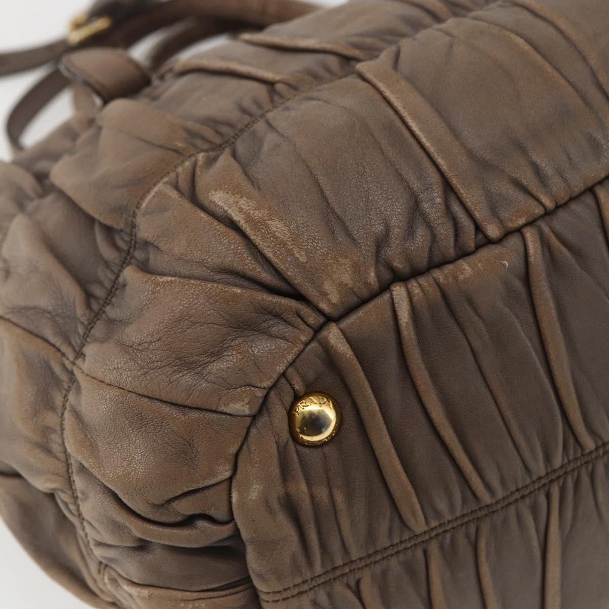 PRADA Hand Bag Leather 2way Beige Gold Auth ka1381