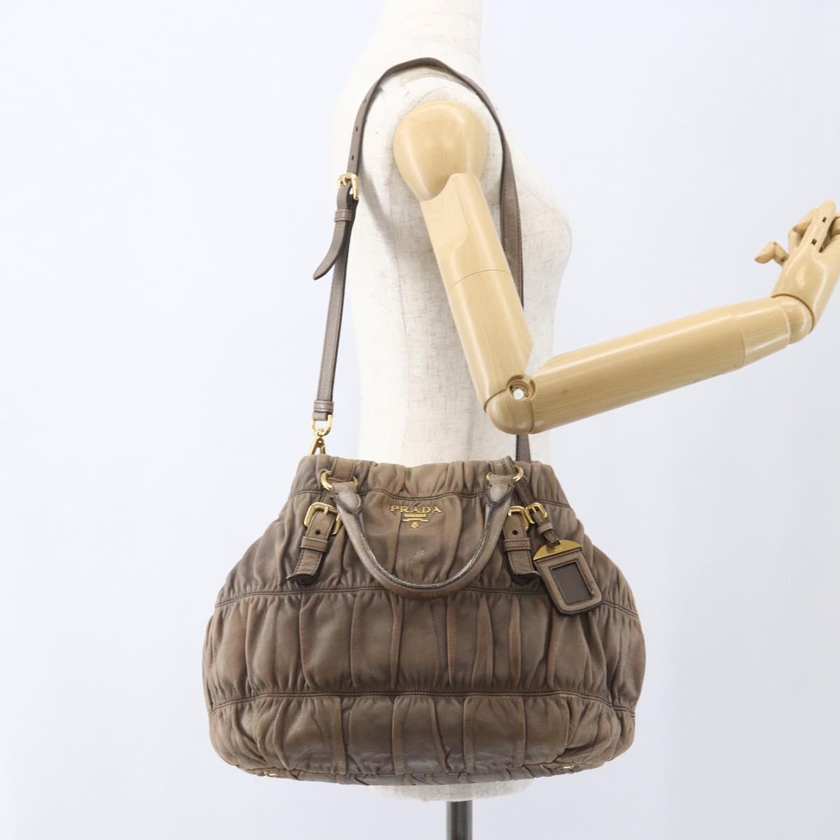 PRADA Hand Bag Leather 2way Beige Gold Auth ka1381