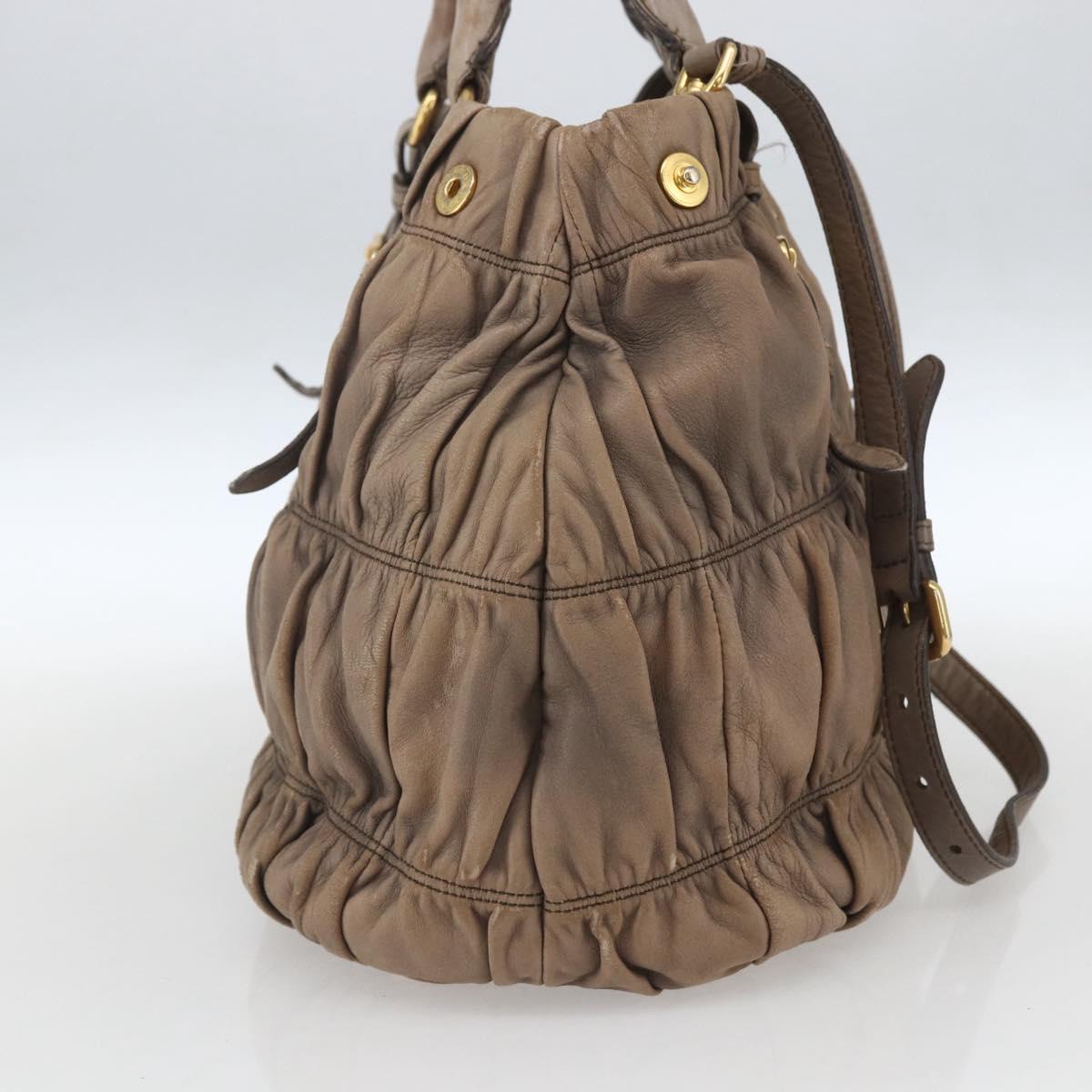 PRADA Hand Bag Leather 2way Beige Gold Auth ka1381