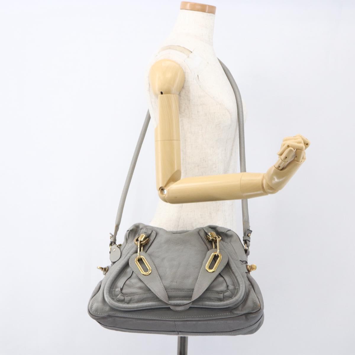Chloe Paraty Hand Bag Leather 2way Gray Gold Auth ka1384