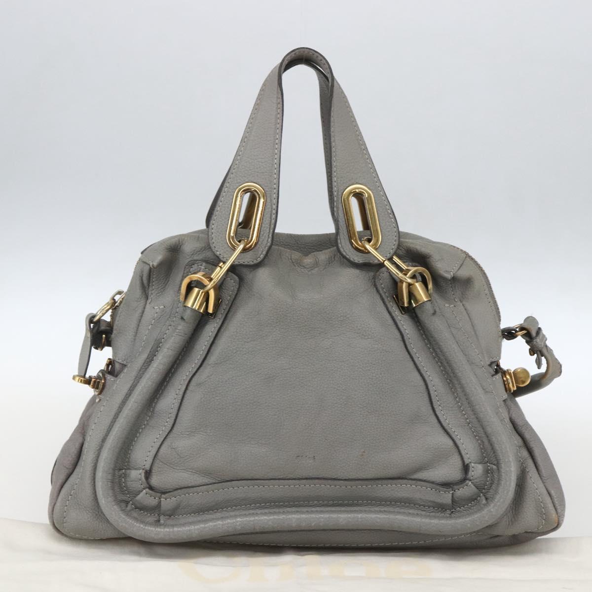 Chloe Paraty Hand Bag Leather 2way Gray Gold Auth ka1384