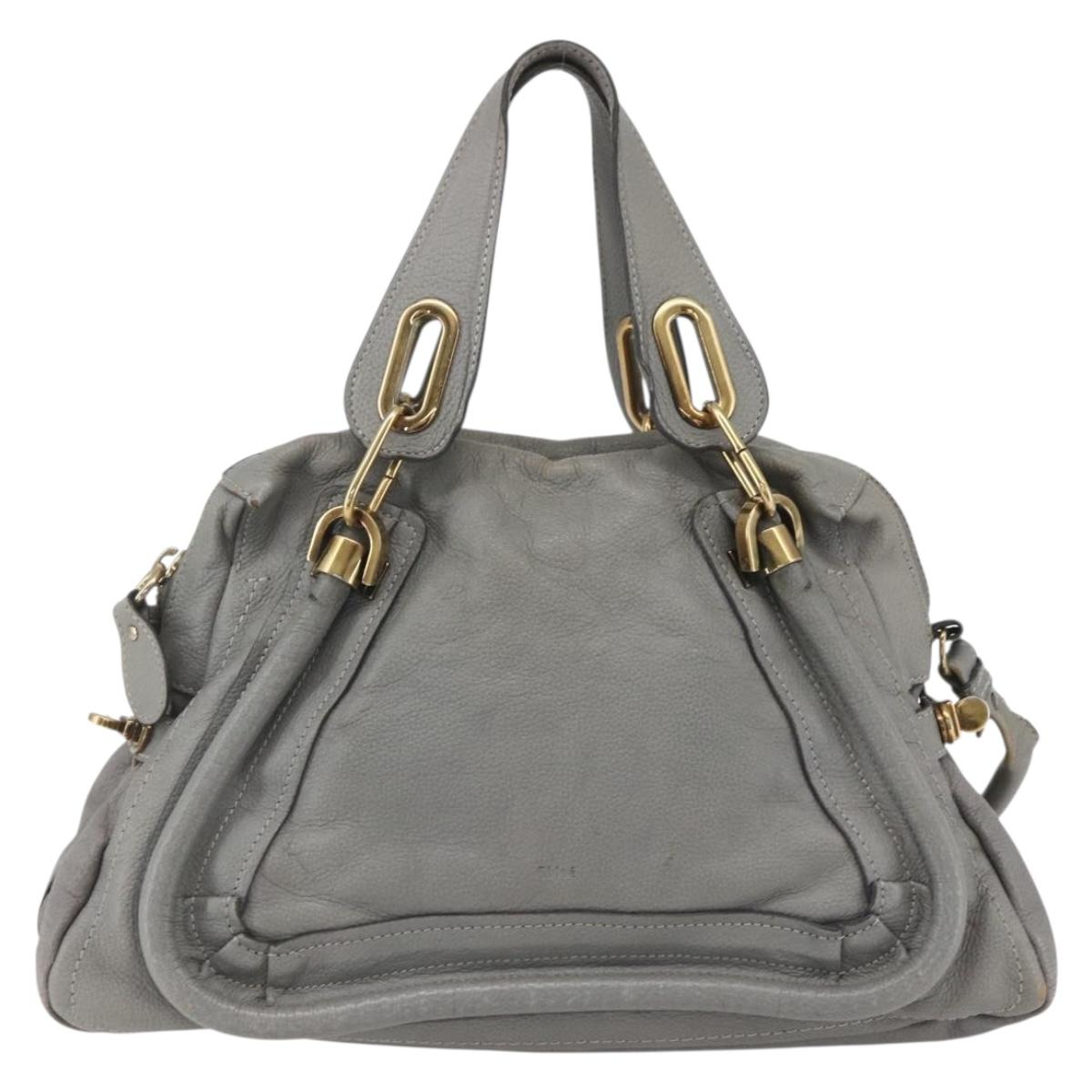 Chloe Paraty Hand Bag Leather 2way Gray Gold Auth ka1384