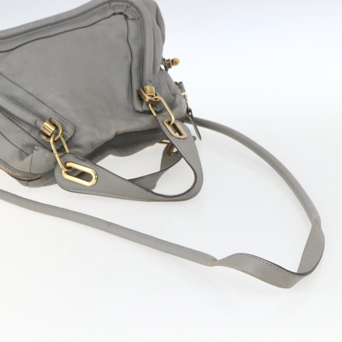 Chloe Paraty Hand Bag Leather 2way Gray Gold Auth ka1384