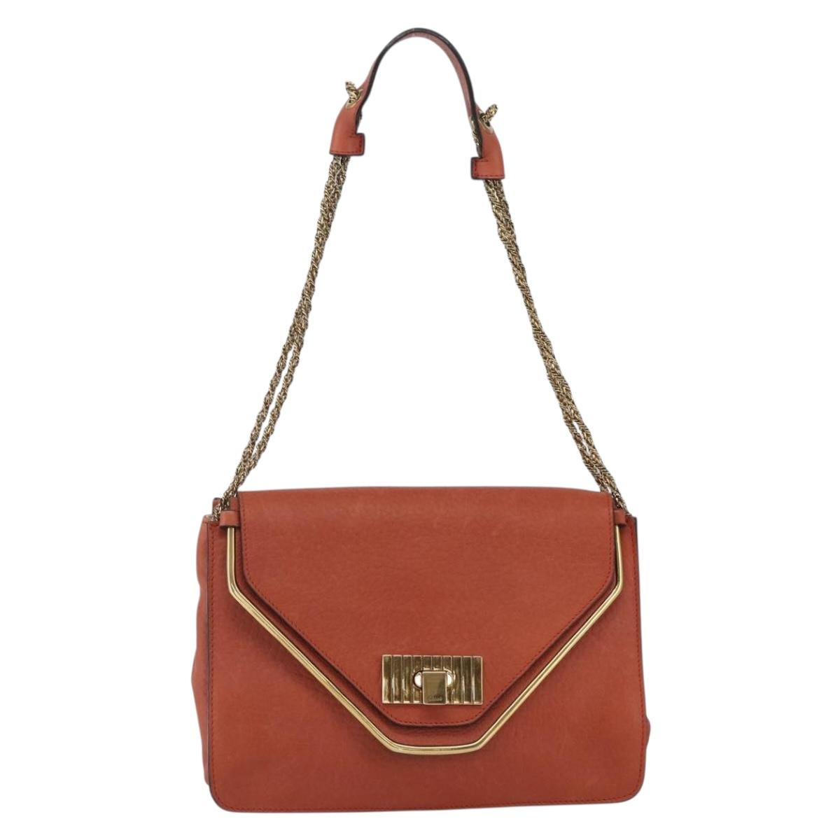 Chloe Chain Shoulder Bag Leather Orange Gold Auth ka1392