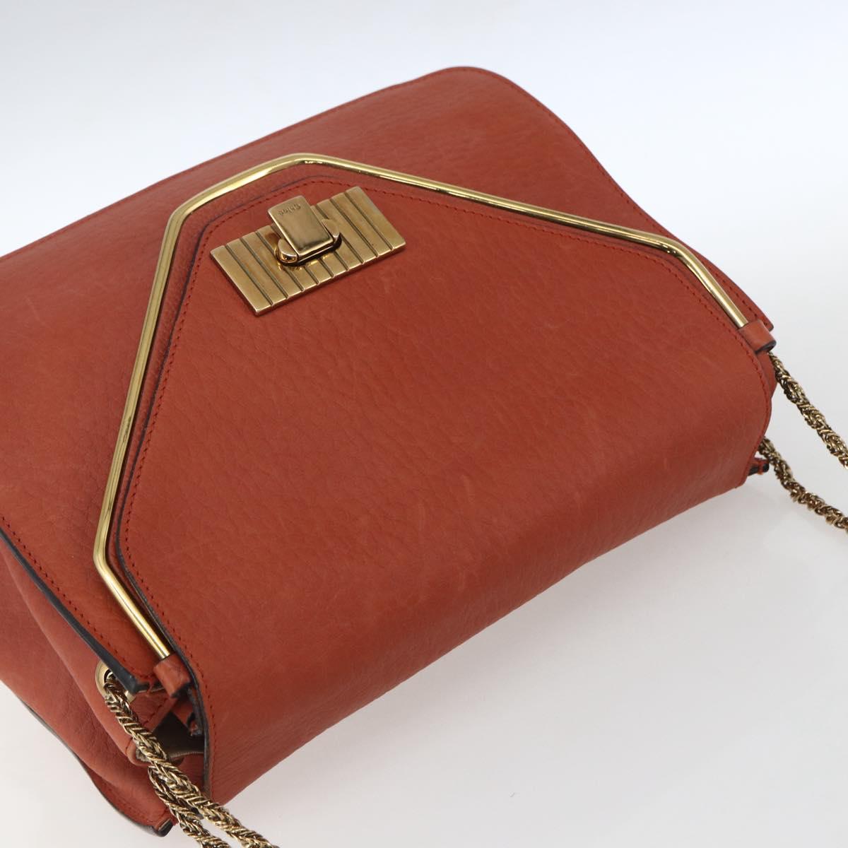 Chloe Chain Shoulder Bag Leather Orange Gold Auth ka1392