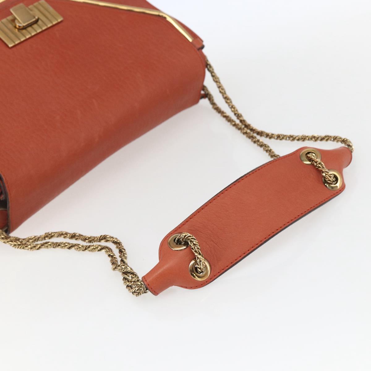 Chloe Chain Shoulder Bag Leather Orange Gold Auth ka1392