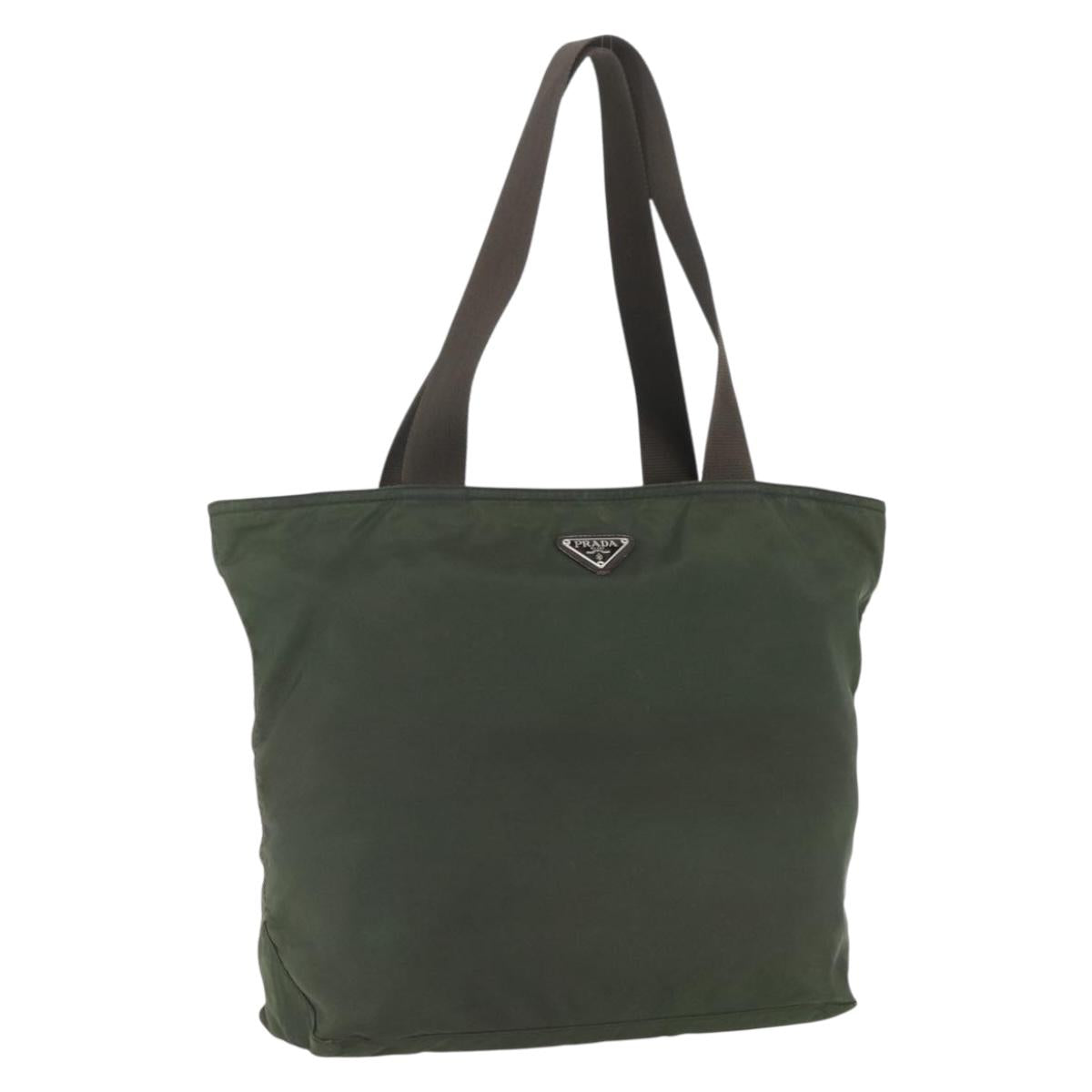 PRADA Tote Bag Nylon Khaki Silver Auth ka1393