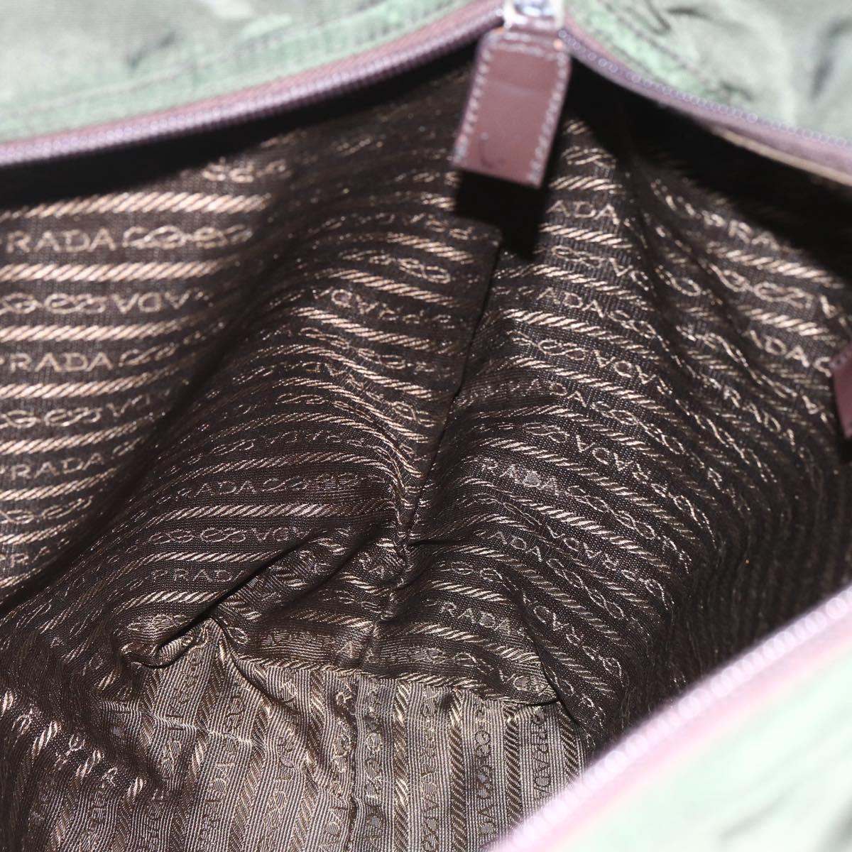 PRADA Tote Bag Nylon Khaki Silver Auth ka1393