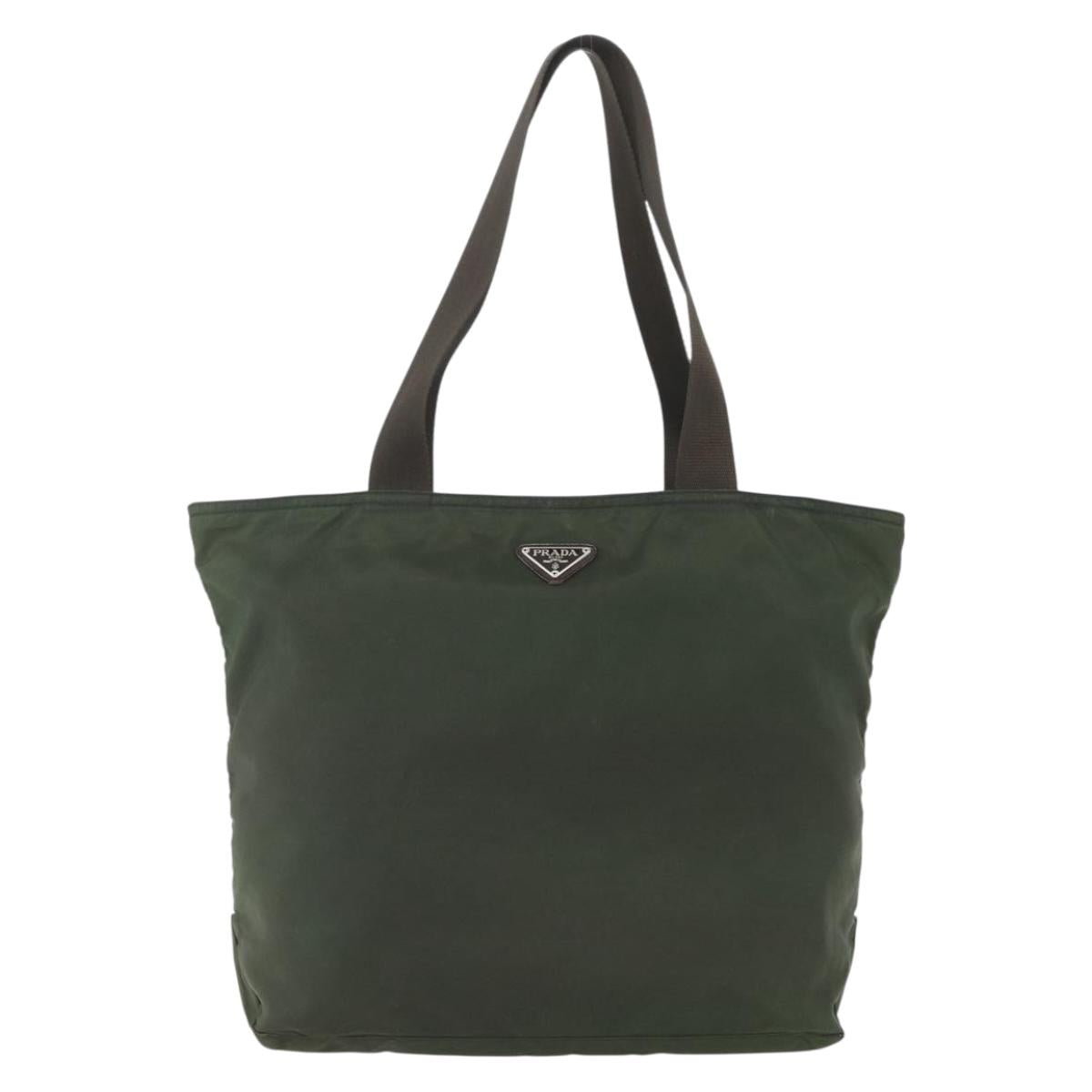 PRADA Tote Bag Nylon Khaki Silver Auth ka1393