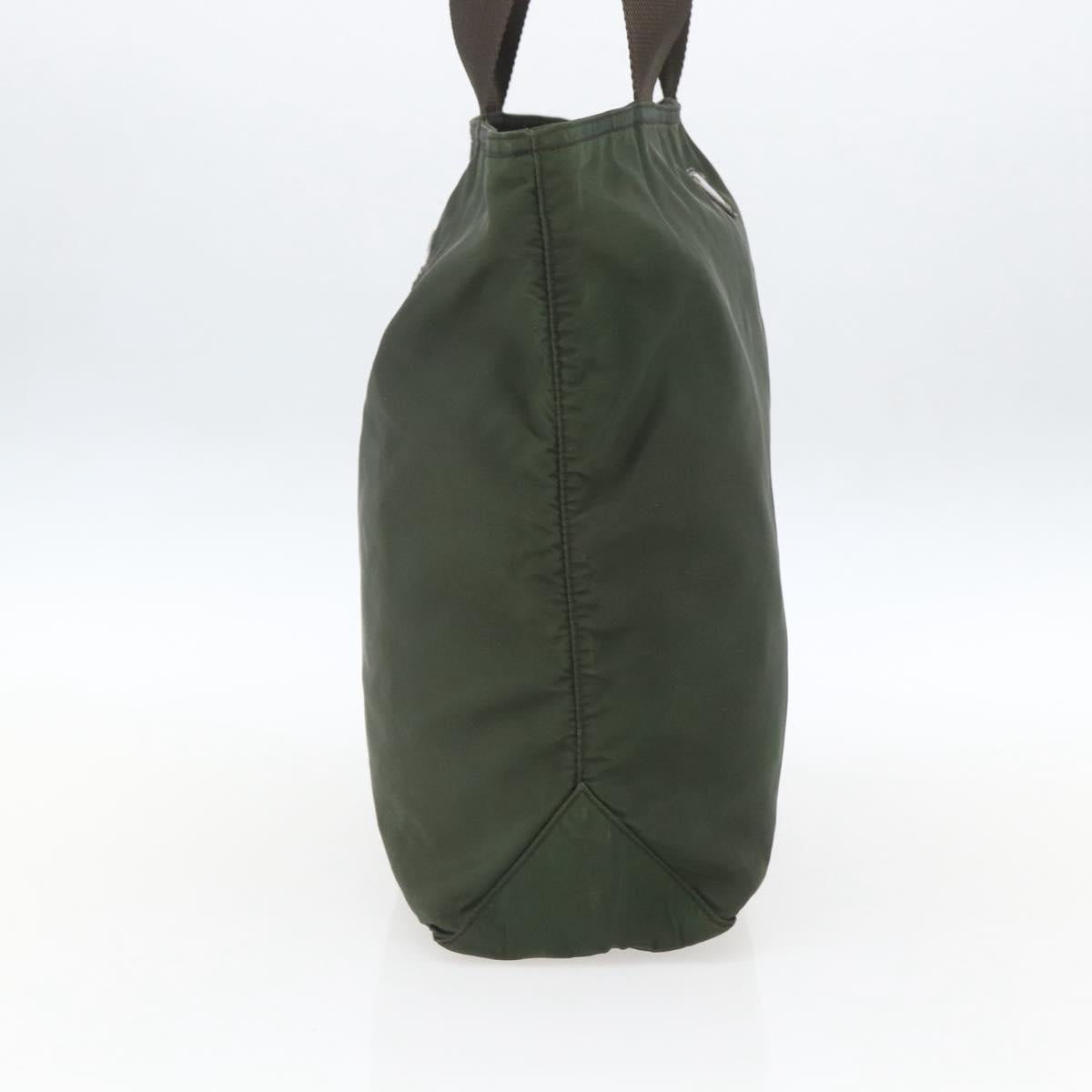 PRADA Tote Bag Nylon Khaki Silver Auth ka1393
