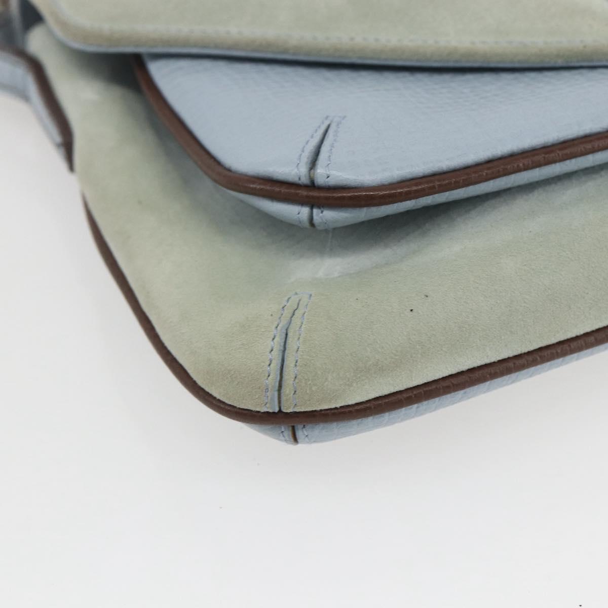 LOEWE Hand Bag Suede Blue Silver Auth ka1394
