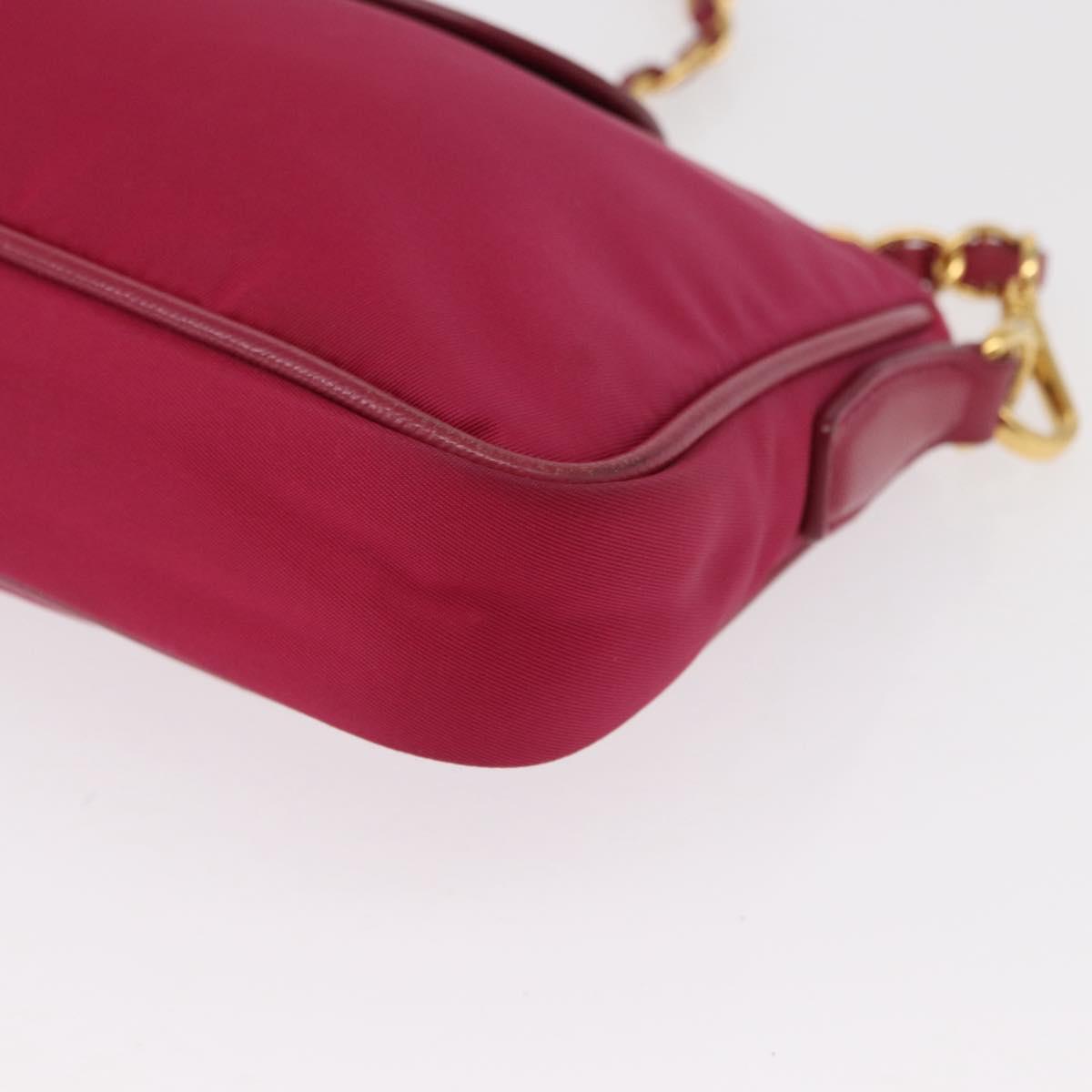 PRADA Chain Shoulder Bag Nylon Leather Pink Gold Auth ka140