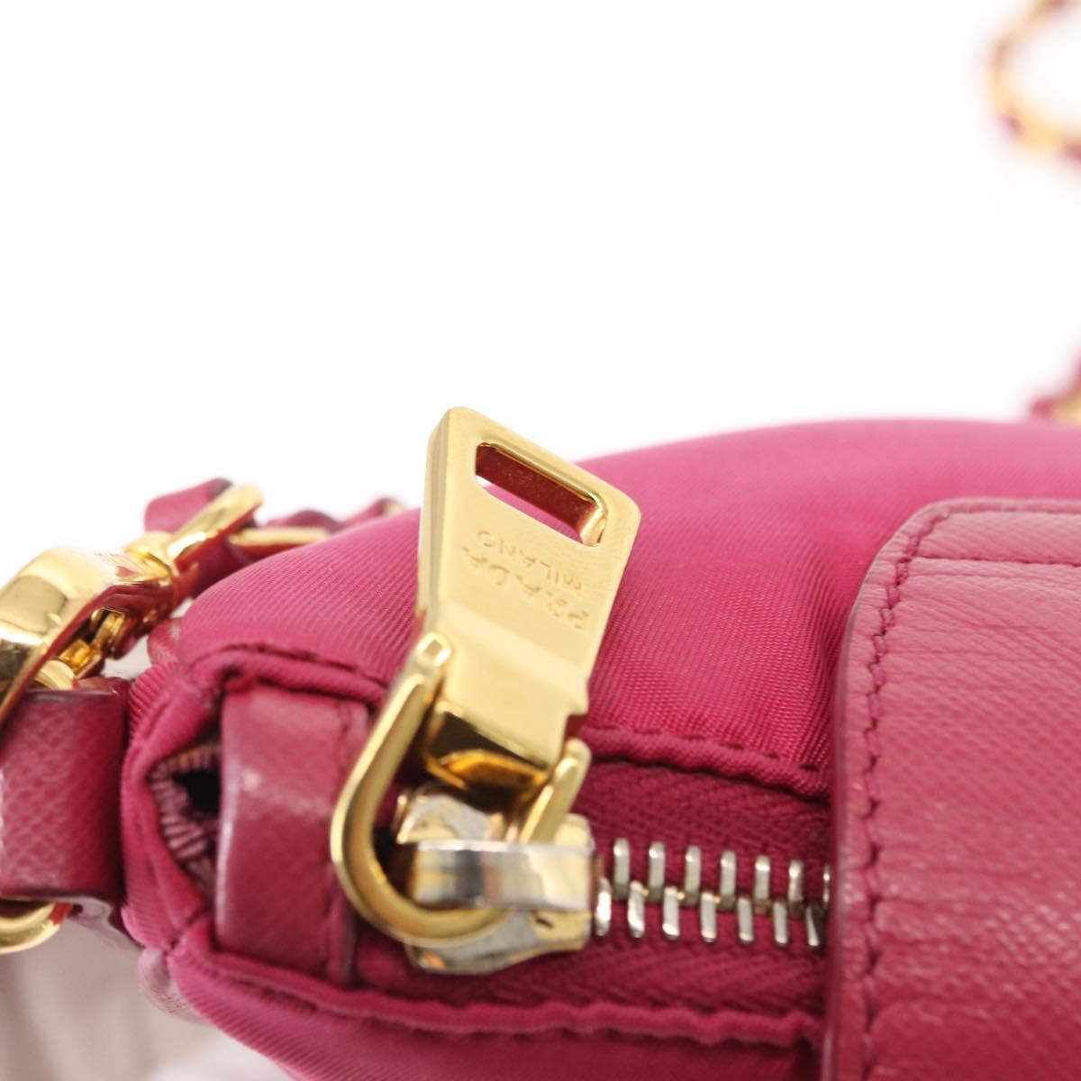 PRADA Chain Shoulder Bag Nylon Leather Pink Gold Auth ka140