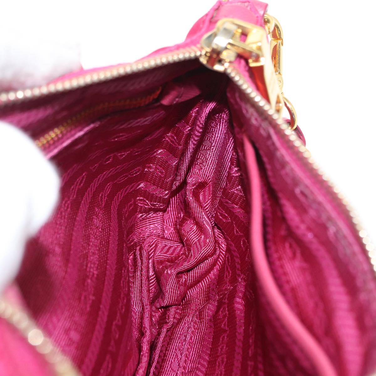 PRADA Chain Shoulder Bag Nylon Leather Pink Gold Auth ka140