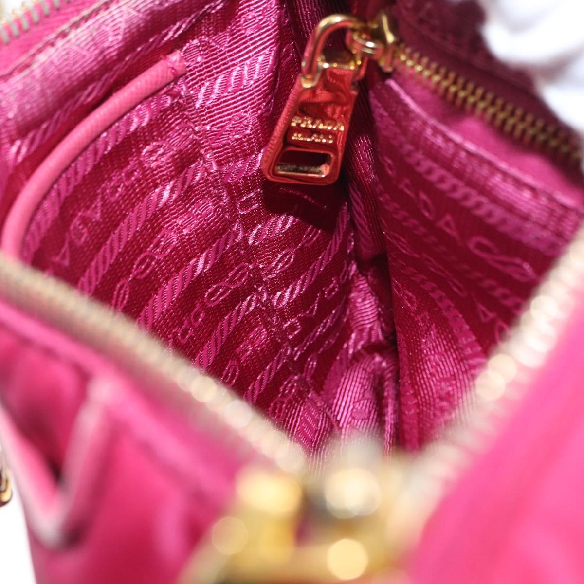 PRADA Chain Shoulder Bag Nylon Leather Pink Gold Auth ka140