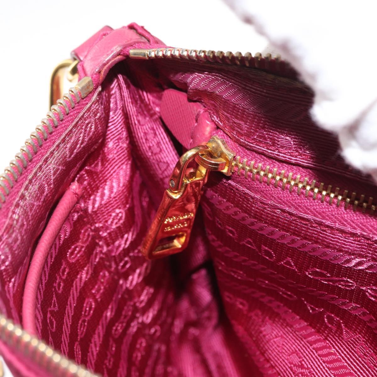 PRADA Chain Shoulder Bag Nylon Leather Pink Gold Auth ka140