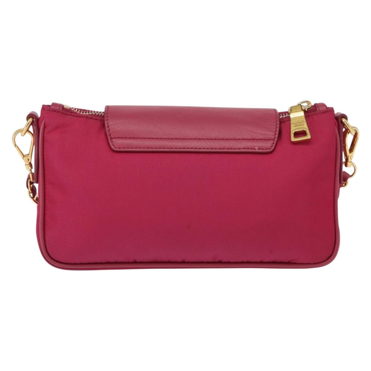 PRADA Chain Shoulder Bag Nylon Leather Pink Gold Auth ka140