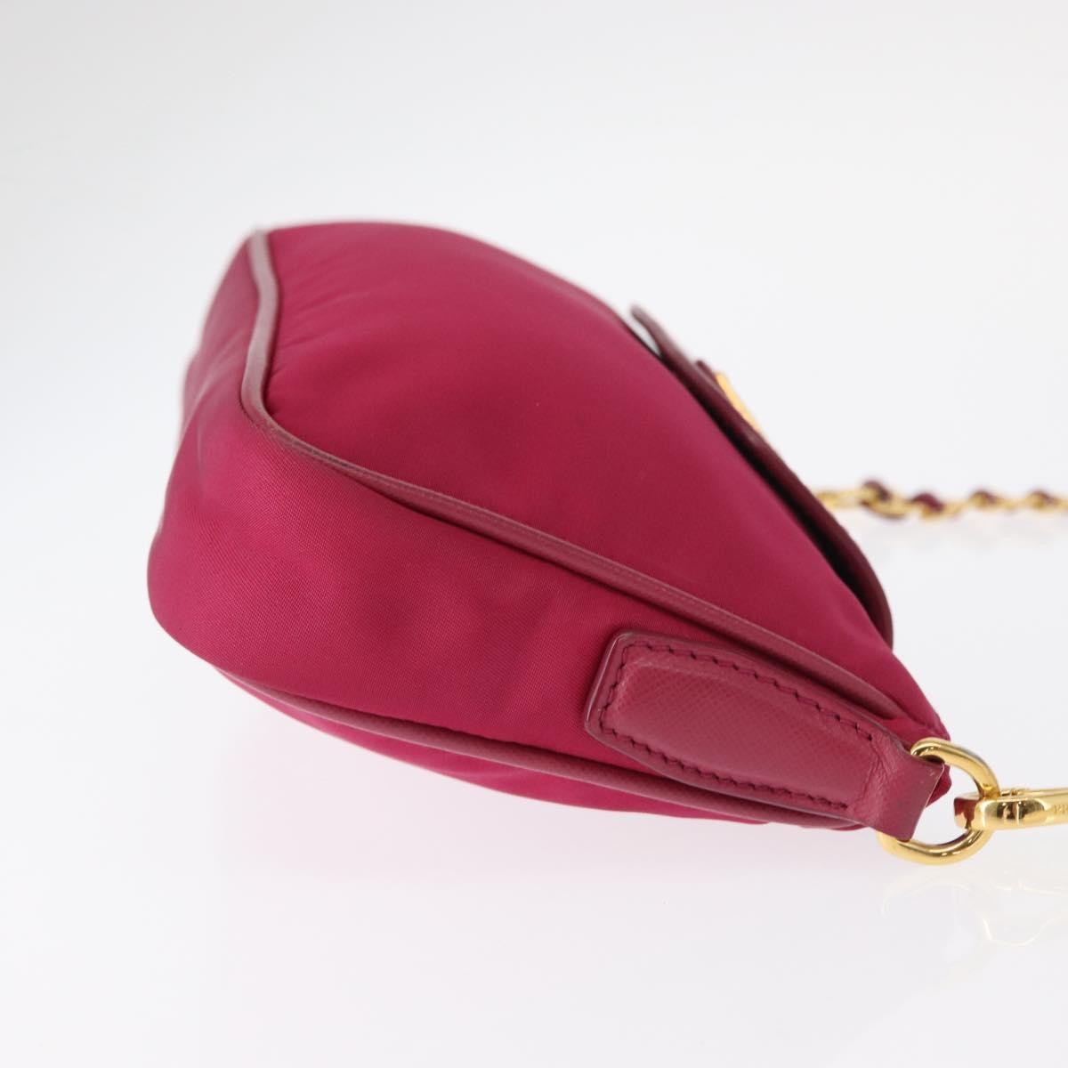 PRADA Chain Shoulder Bag Nylon Leather Pink Gold Auth ka140