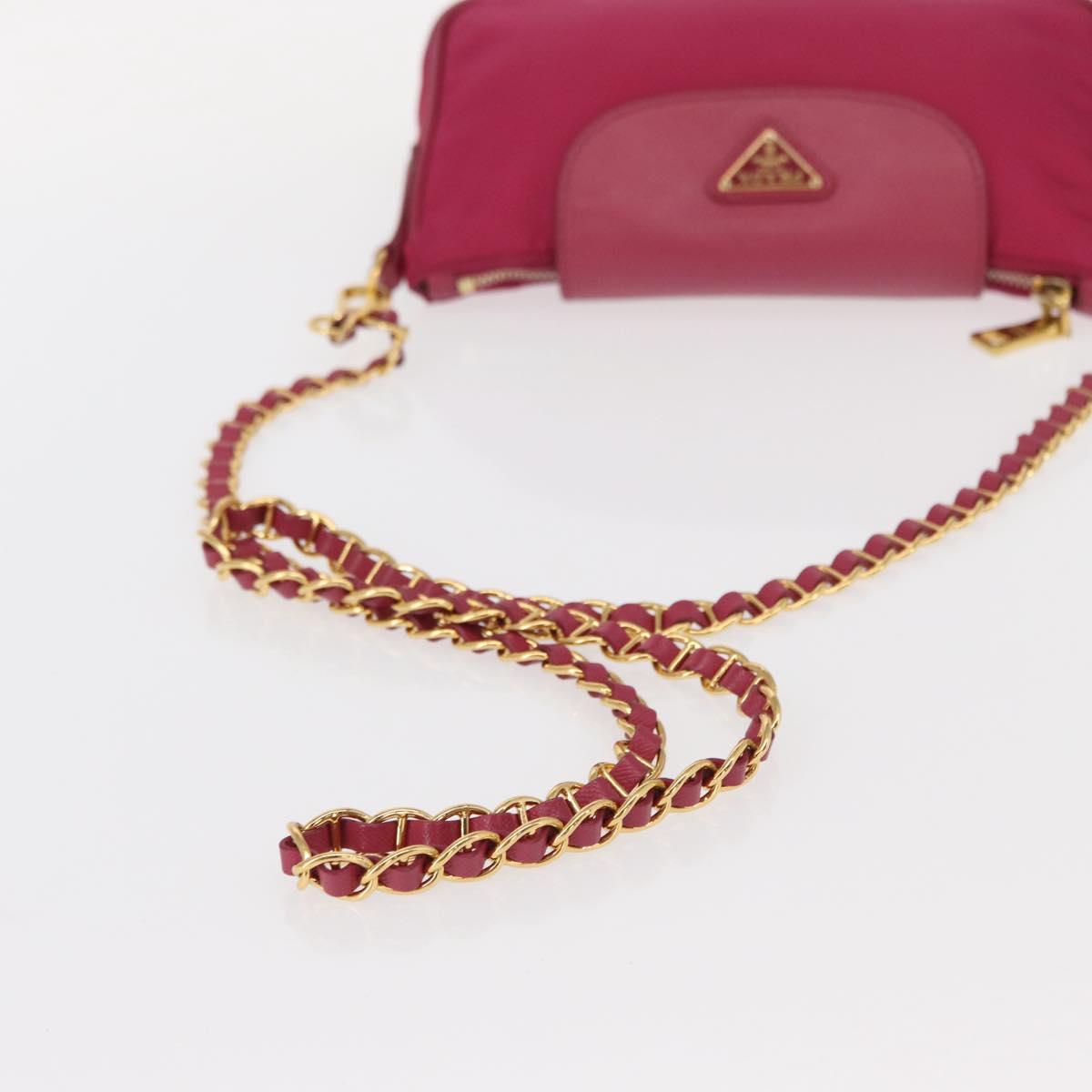 PRADA Chain Shoulder Bag Nylon Leather Pink Gold Auth ka140