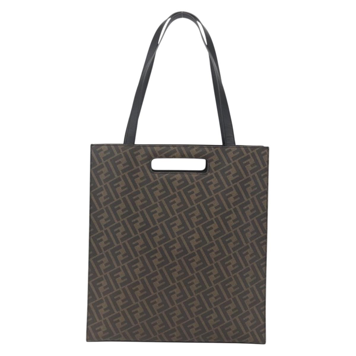 FENDI Zucca Canvas Tote Bag Black Brown Auth ka1401M