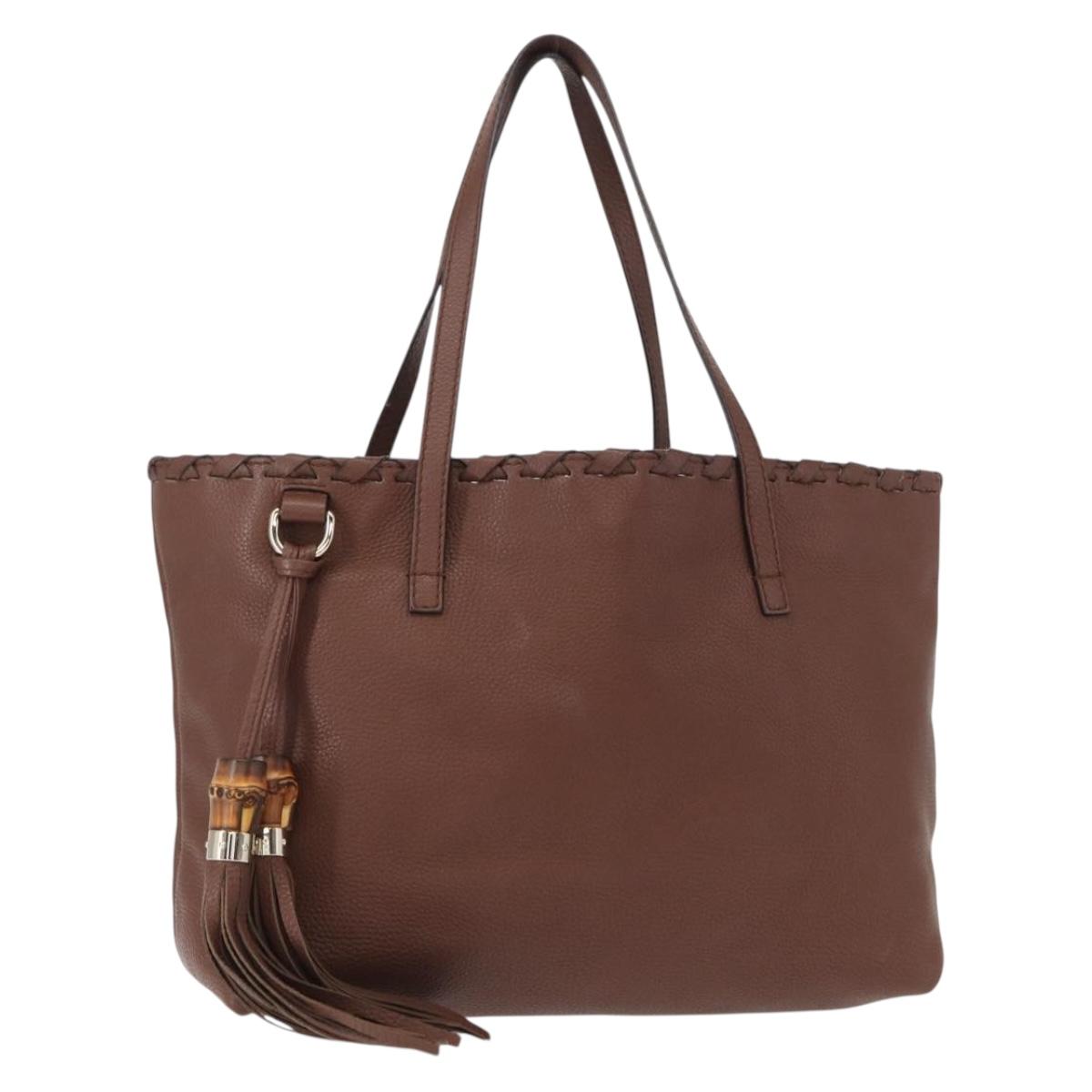 GUCCI Tote Bag Leather Brown Gold 354665 Auth ka141