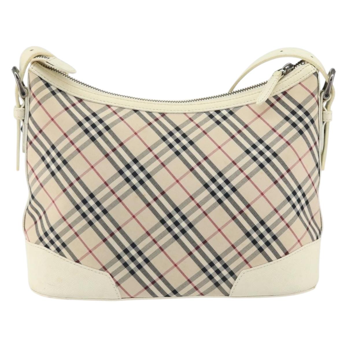BURBERRY Nova Check Shoulder Bag Canvas White Silver Auth ka142