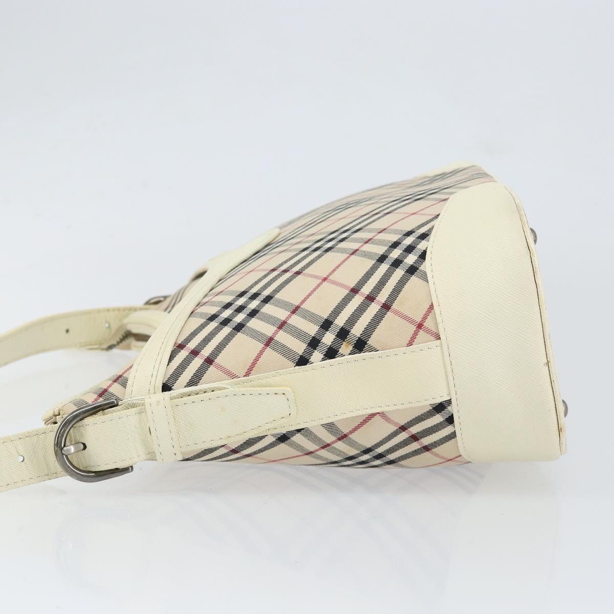 BURBERRY Nova Check Shoulder Bag Canvas White Silver Auth ka142