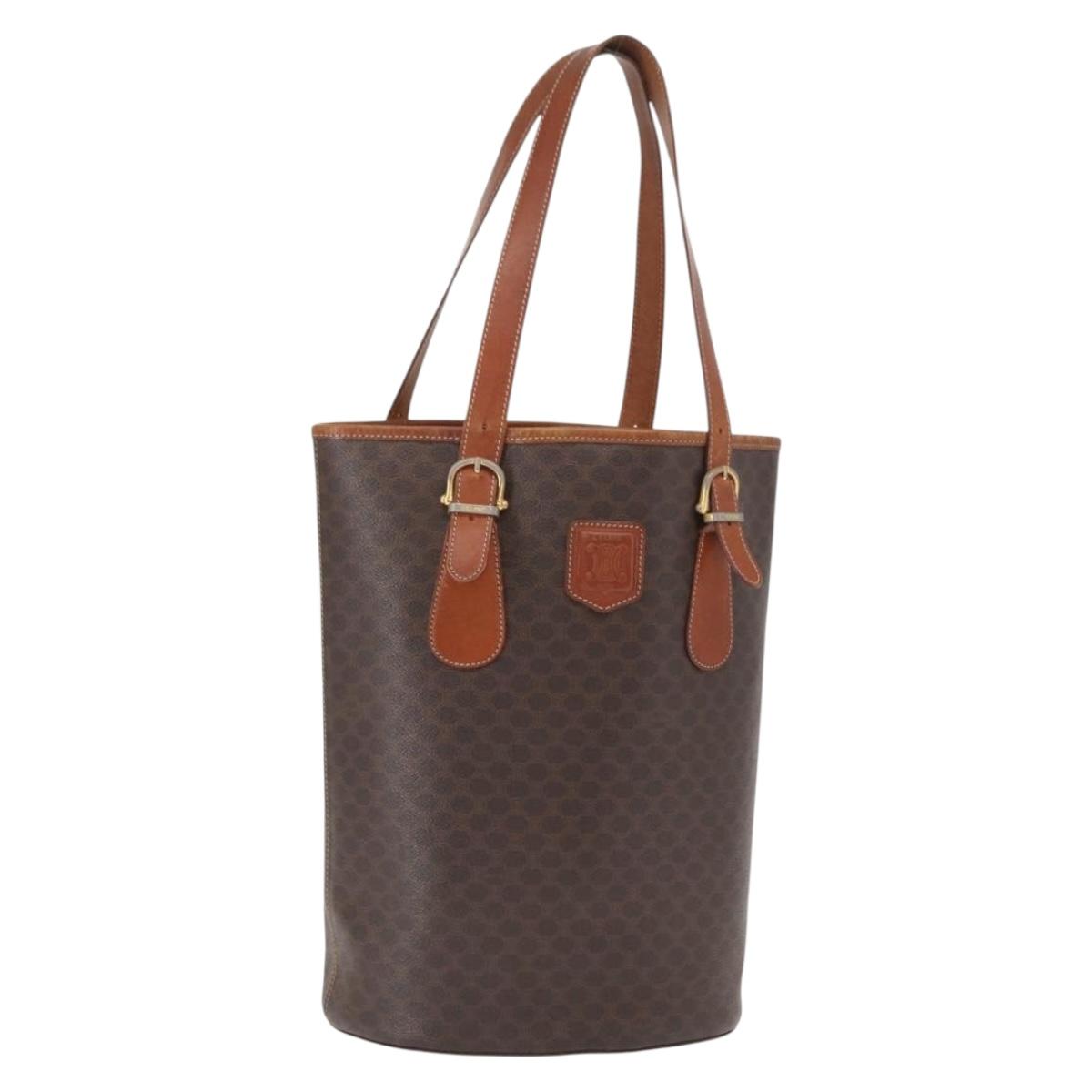 CELINE Macadam Canvas Tote Bag PVC Leather Brown Gold Auth ka1426