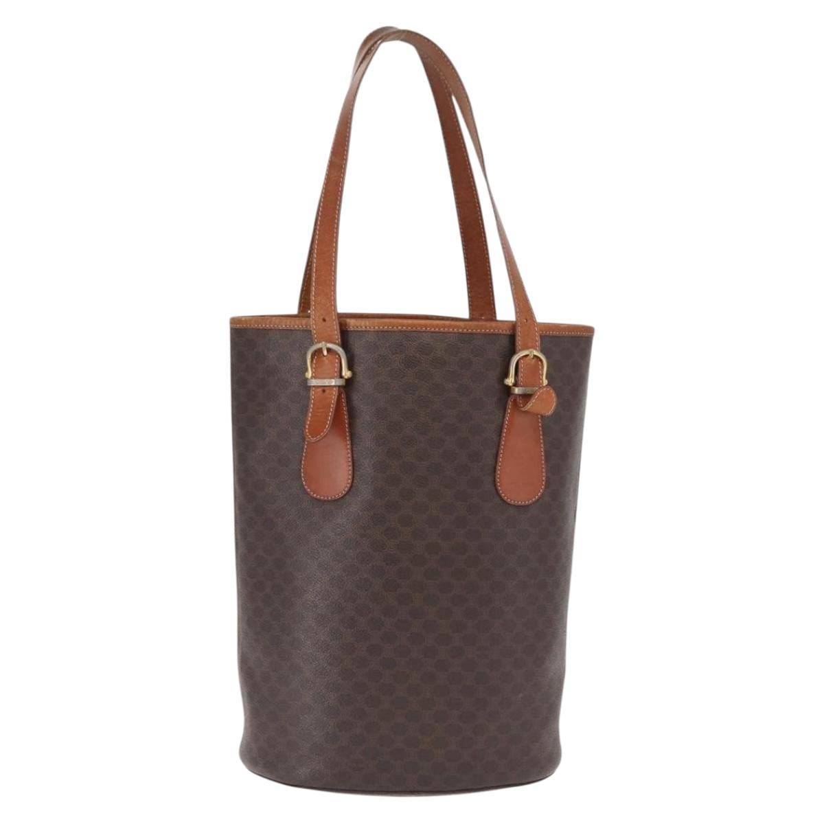 CELINE Macadam Canvas Tote Bag PVC Leather Brown Gold Auth ka1426