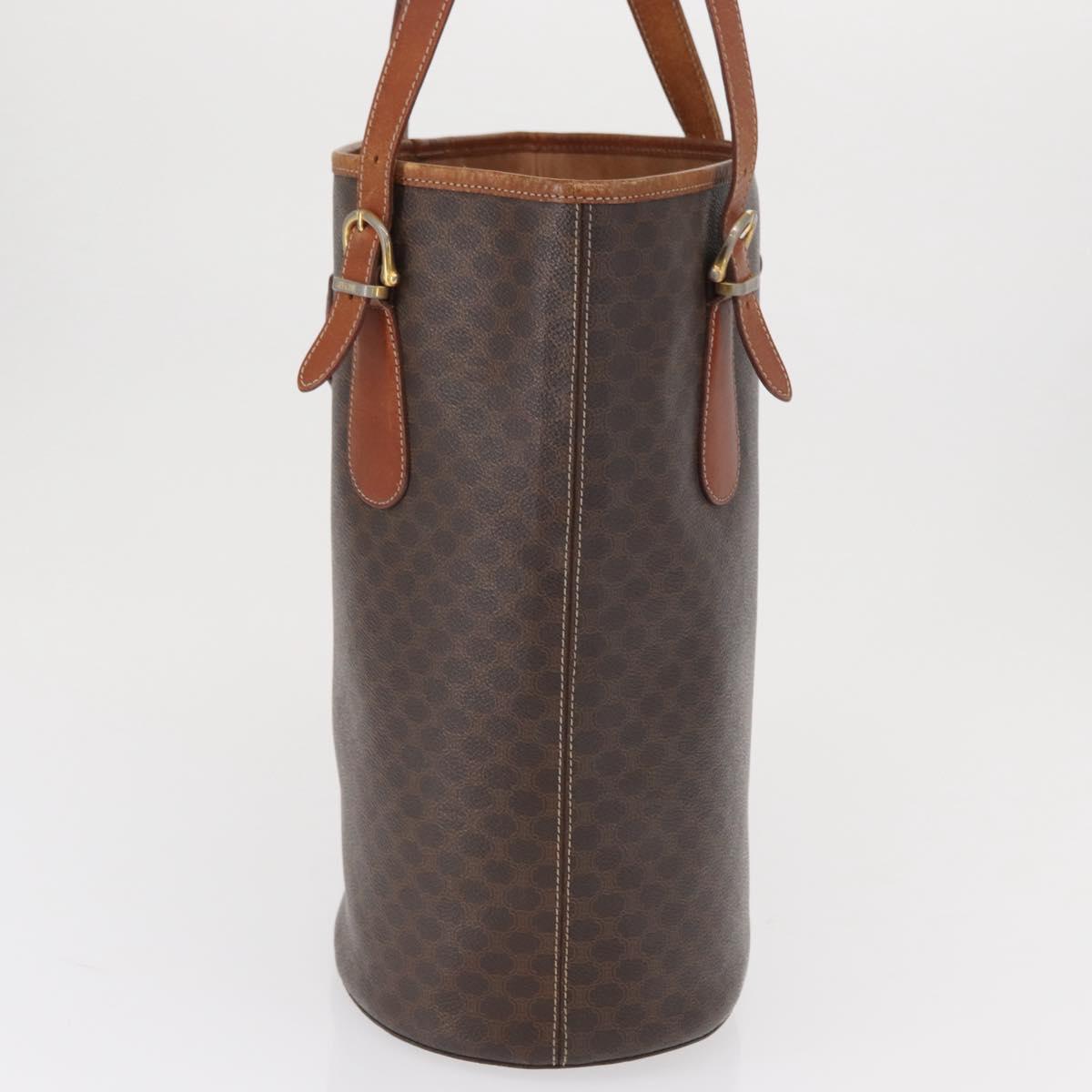 CELINE Macadam Canvas Tote Bag PVC Leather Brown Gold Auth ka1426