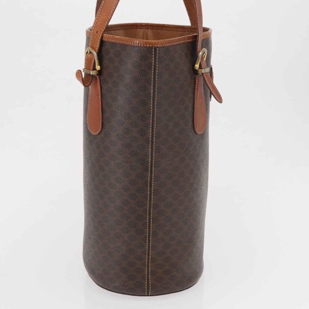 CELINE Macadam Canvas Tote Bag PVC Leather Brown Gold Auth ka1426